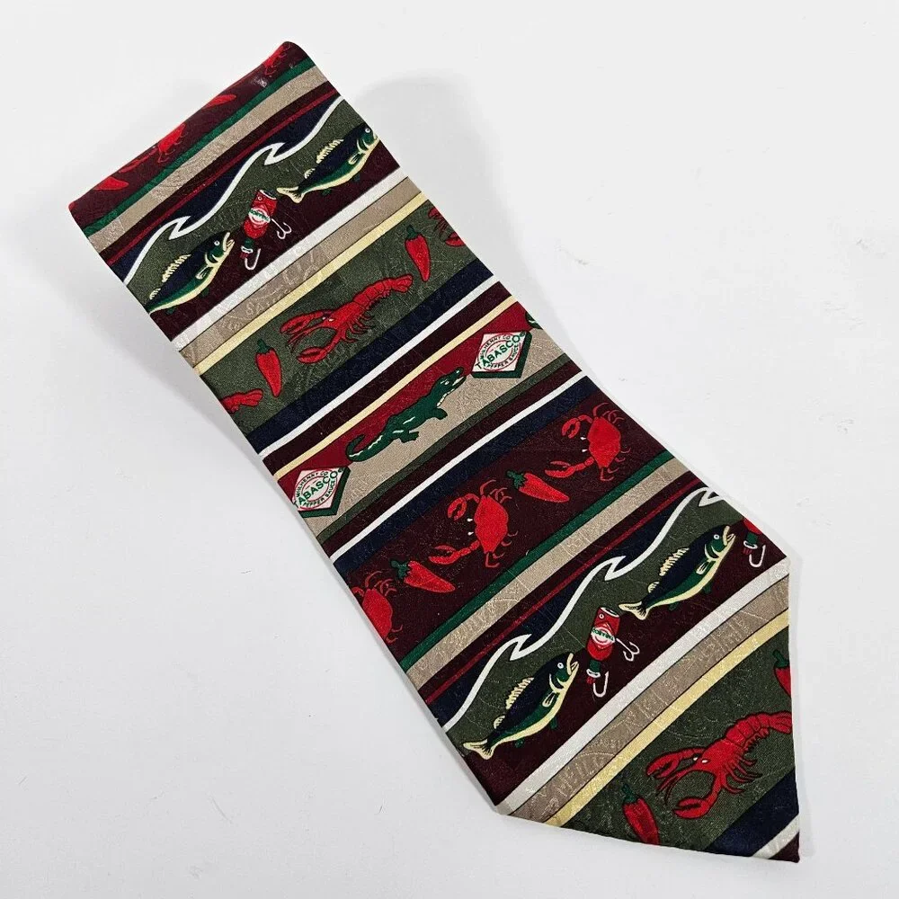 Tabasco Novelty Silk Tie Lobster Crab Alligator Peppers Red Green‎ Black Necktie